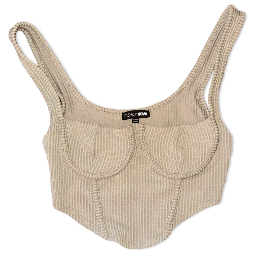 Fashion Nova Ribbed Nude Tank Top | Under Boob | Size S Stretch Basic